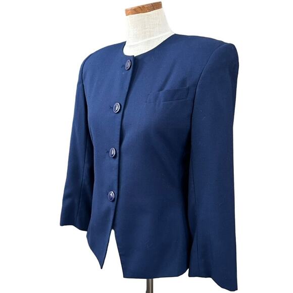 Vtg Raoul Angular Blue Blazer 6 80s Power Dressing Career Office Structured - Picture 6 of 12